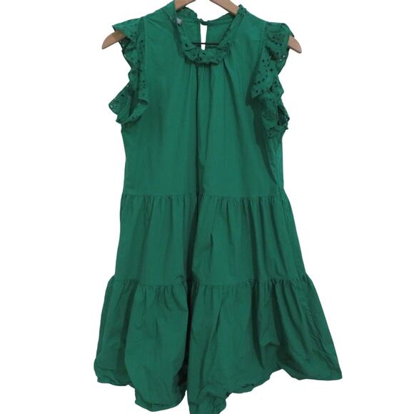 Saiph Womens Size M Green Tiered Midi Dress Eyelet Ruffle Details Spring Dress - Picture 1 of 6